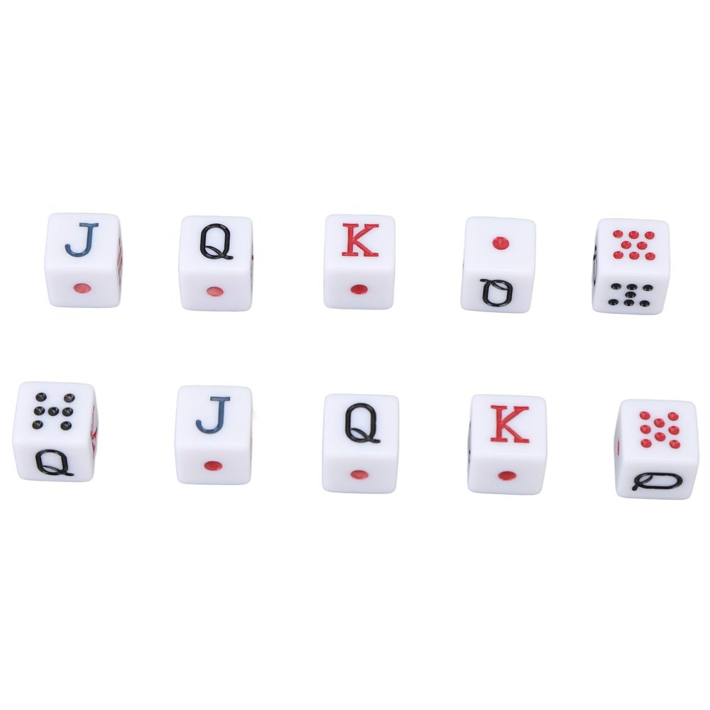 10PCS Dice Set 16MM Plastic 6 Sided JQK Number Dice Cubes for Table Games Board Games White