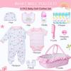 13 Pcs Baby Doll Accessories Set for 17-22 Inch Girl Baby Dolls, Reborn Baby Doll Clothes with Heart Bassinet Pink Basket Newborn Doll Outfits Kids Pretend Play Set view 2