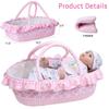 13 Pcs Baby Doll Accessories Set for 17-22 Inch Girl Baby Dolls, Reborn Baby Doll Clothes with Heart Bassinet Pink Basket Newborn Doll Outfits Kids Pretend Play Set view 4