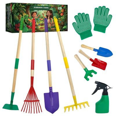 VICHTOP 9Pcs Kids Gardening Tools Set - Toys with Shovel, Rake, Hoe and Leaf Rake for Outdoor Backyard Play, STEM Educational Toys, Ideal Christmas Birthday Gifts for Toddler Boys & Girls Ages 3 4 5