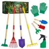 VICHTOP 9Pcs Kids Gardening Tools Set - Toys with Shovel, Rake, Hoe and Leaf Rake for Outdoor Backyard Play, STEM Educational Toys, Ideal Christmas Birthday Gifts for Toddler Boys & Girls Ages 3 4 5 view 1