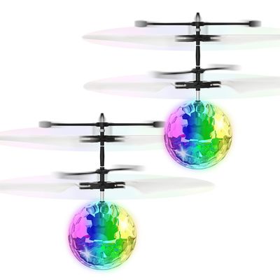 2 Pcs Flying Toy Ball Infrared Induction RC Flying Toy Built-in LED Light Disco Helicopter Shining Colorful Flying Drone Indoor and Outdoor Games Toys for 6 7 8 9 10 Year Old Boys and Girls