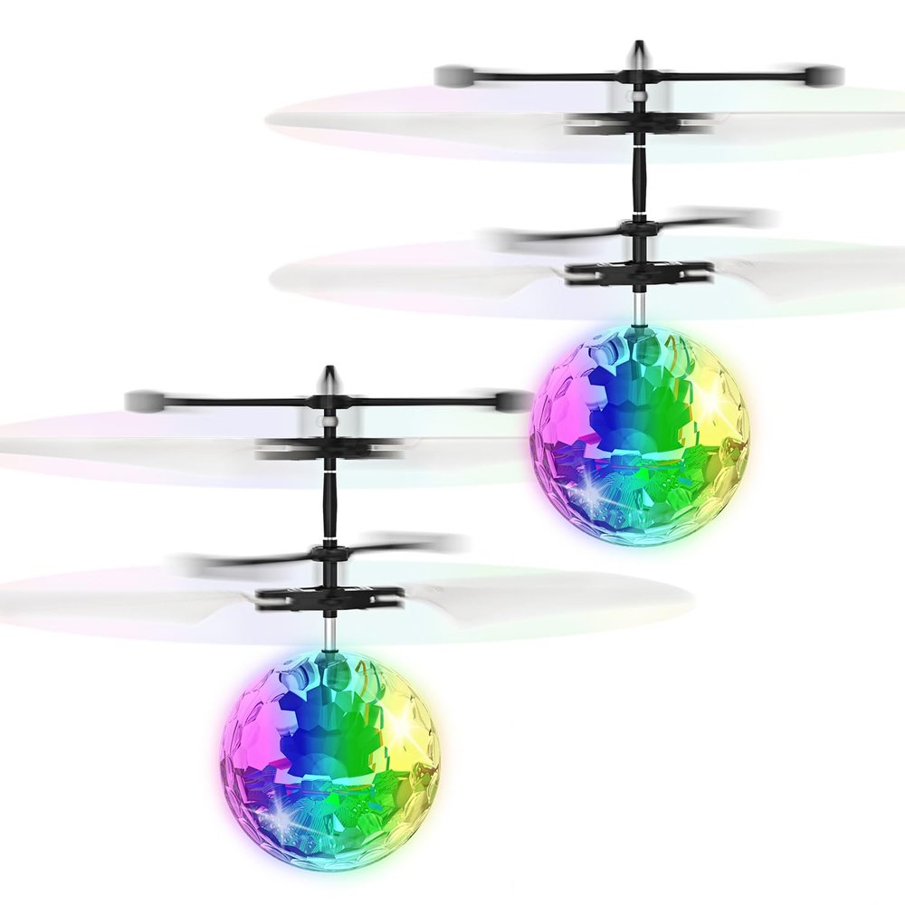 2 Pcs Flying Toy Ball Infrared Induction RC Flying Toy Built-in LED Light Disco Helicopter Shining Colorful Flying Drone Indoor and Outdoor Games Toys for 6 7 8 9 10 Year Old Boys and Girls