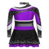 Linjinx Kids Girls Halloween Cheer Leader Uniform Outfits Rhinestone Long Sleeve Cheerleading Crop Top with Skirt Set Purple 10 Years view 4