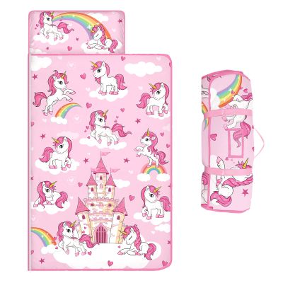 Toddler Nap Mat Kids Sleeping Bag 59"24", Soft Slumber Bag with Removable Pillow and Blanket for Kids Girls Boys,Roll Up Sleeping Mat Thick for Camping,Daycare, Kindergarden,Pink Unicorn