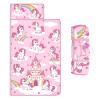 Toddler Nap Mat Kids Sleeping Bag 59"24", Soft Slumber Bag with Removable Pillow and Blanket for Kids Girls Boys,Roll Up Sleeping Mat Thick for Camping,Daycare, Kindergarden,Pink Unicorn view 1