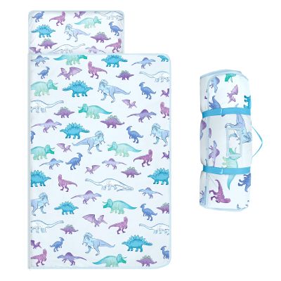 Toddler Nap Mat Kids Sleeping Bag 59"24", Soft Slumber Bag with Removable Pillow and Blanket for Kids Girls Boys,Roll Up Sleeping Mat Thick for Camping,Daycare, Kindergarden,Blue Dinosaur