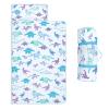 Toddler Nap Mat Kids Sleeping Bag 59"24", Soft Slumber Bag with Removable Pillow and Blanket for Kids Girls Boys,Roll Up Sleeping Mat Thick for Camping,Daycare, Kindergarden,Blue Dinosaur view 1