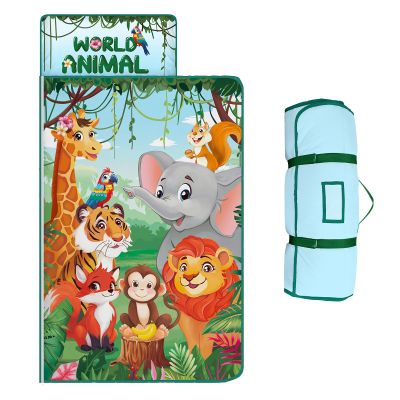 Toddler Nap Mat Kids Sleeping Bag 59"24", Soft Slumber Bag with Removable Pillow and Blanket for Kids Girls Boys,Roll Up Sleeping Mat Thick for Camping,Daycare, Kindergarden,Jungle Animals