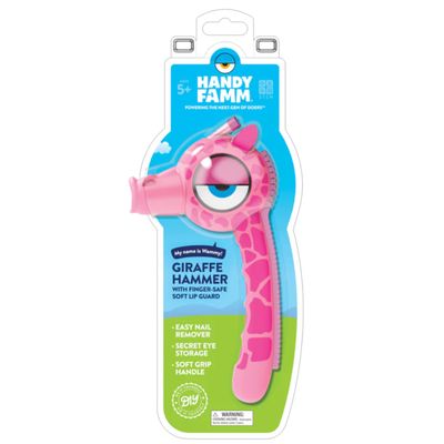 Handy Famm Real Metal Pink Giraffe Hammer for Kids, Patented Safety Mouth Sleeve and Nail Remover, STEM DIY Tool for Children Ages 5 and Up