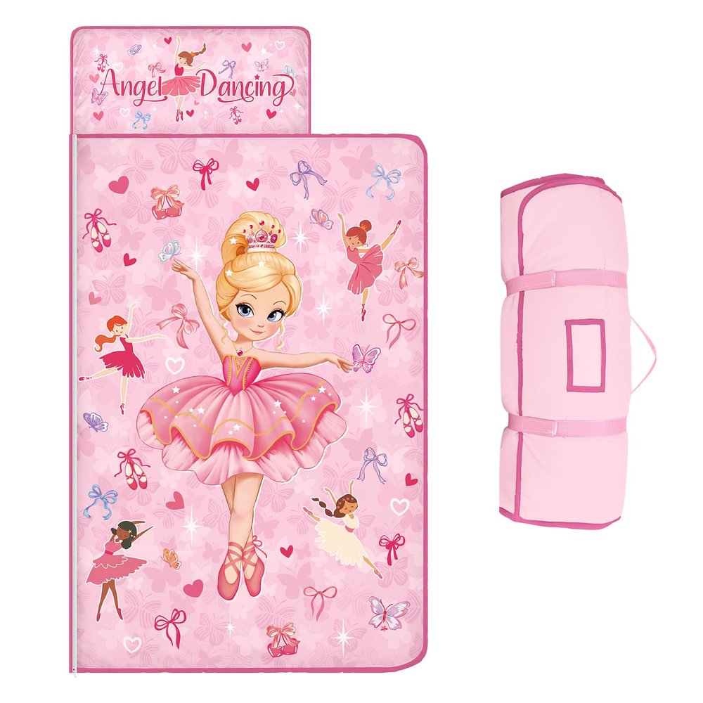 Toddler Nap Mat Kids Sleeping Bag 59"24", Soft Slumber Bag with Removable Pillow and Blanket for Kids Girls Boys,Roll Up Sleeping Mat Thick for Camping,Daycare, Kindergarden,Princess