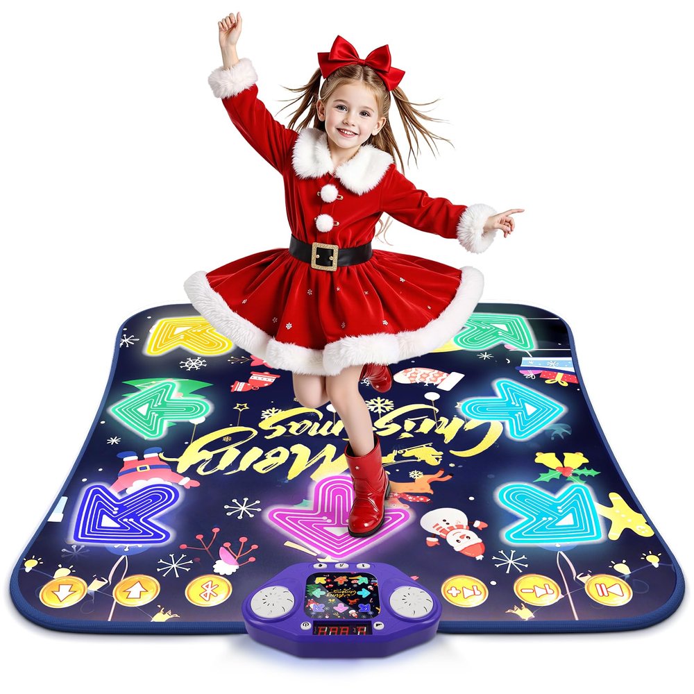 Dance Mat Toys for 3-12 Year Old Girls Boys, Kids Dance Mat with Light Up 8-Buttons & Wireless Bluetooth, Music Dance Toy with 5 Modes, Birthday Xmas Gifts for 3 4 5 6 7 8 9 10+ Year Old Girls Boys