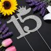 15 Birthday Cake Topper Silver Crystal 15 Crown Cake Topper Sparkling Bling Alloy Crystal Rhinestones Cakes Toppers for 15th Birthday or Anniversary Party (Silver) view 3