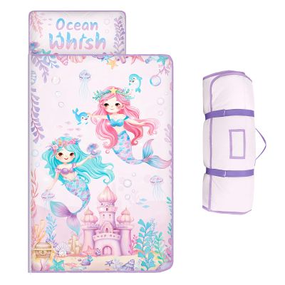 Toddler Nap Mat Kids Sleeping Bag 59"24", Soft Slumber Bag with Removable Pillow and Blanket for Kids Girls Boys,Roll Up Sleeping Mat Thick for Camping,Daycare, Kindergarden,Mermaid
