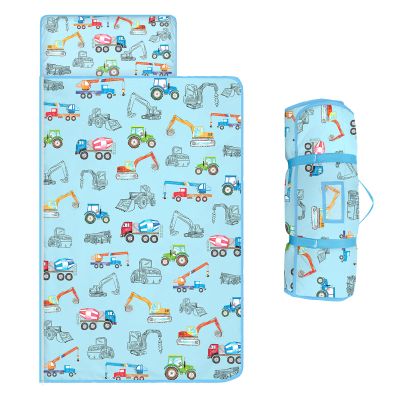 Toddler Nap Mat Kids Sleeping Bag 59"24", Soft Slumber Bag with Removable Pillow and Blanket for Kids Girls Boys,Roll Up Sleeping Mat Thick for Camping,Daycare, Kindergarden,Construction Vehicles