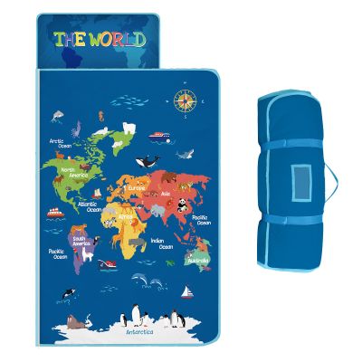 Toddler Nap Mat Kids Sleeping Bag 59"24", Soft Slumber Bag with Removable Pillow and Blanket for Kids Girls Boys,Roll Up Sleeping Mat Thick for Camping,Daycare, Kindergarden,Animal Map