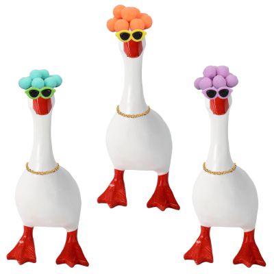 3pcs Mini Desk Goose Outfits, Desk Goose Costume with Sunglasses Hairball Gold Chain & Glue for Statue