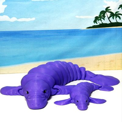 2pcs Articulated Manatee, 3D Printed Animals, Full Articulated Flexible Fidget Toys, Mother and Child Sea Animal Creatures, Stress Relief Fidget Toy, Desk Decor - AM-MC-Purple