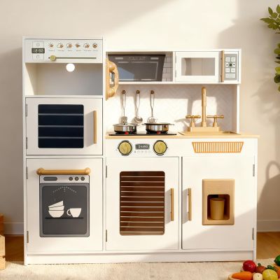 YUG Kids Play Kitchen Set with Real Lights & Sounds Toddler Kitchen Playset Including Stove, Oven, Dishwasher, Ice Maker, Pretend Kitchen Toy for Boys Girls Ages 3+, ASTM CPSIA Compliant