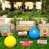 JolliLudo 14 Pcs Outdoor Carnival Games 3 Hopper Bouncing Balls with Handle 5 Carnival Yard Sign with Stake 4 Hook-and-Loop 2 Arrow Hopper Relay Game for Field Day Backyard Lawn Birthday Family Party view 3