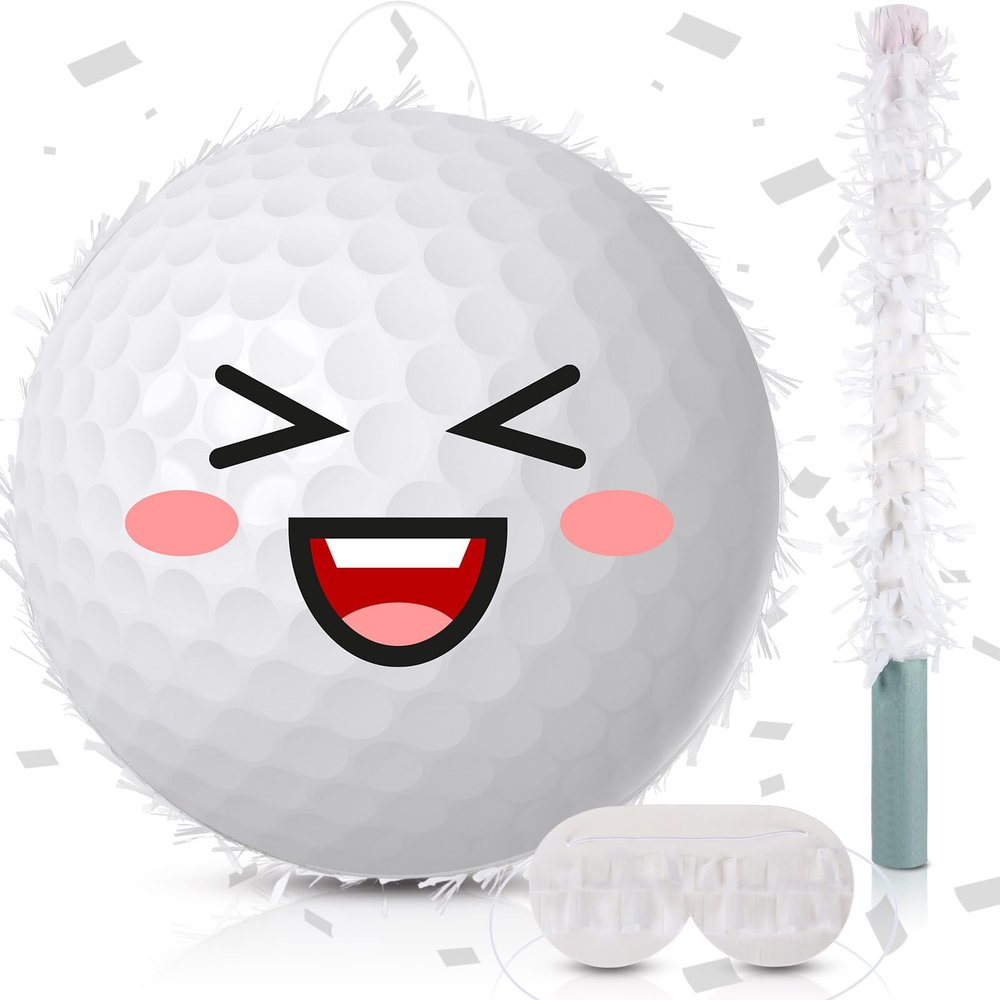 Poen Golf Piata Set, Party Piata Bundle with a Blindfold, Bat and Confetti 13 x 13 x 3 Inch Funny Piata for Birthday Sports Theme Party Piata Games Decorations
