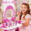 Toddler Vanity Kids Vanity Table and Chair Set, Girls Makeup Table with Mirror Lights & Music, Pretend Play Dress Up Toys with Hair Dryer, Princess Crown & Wand, Storage Bag, Gifts for Girls Age 3 4 5 view 2