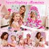 Toddler Vanity Kids Vanity Table and Chair Set, Girls Makeup Table with Mirror Lights & Music, Pretend Play Dress Up Toys with Hair Dryer, Princess Crown & Wand, Storage Bag, Gifts for Girls Age 3 4 5 view 4