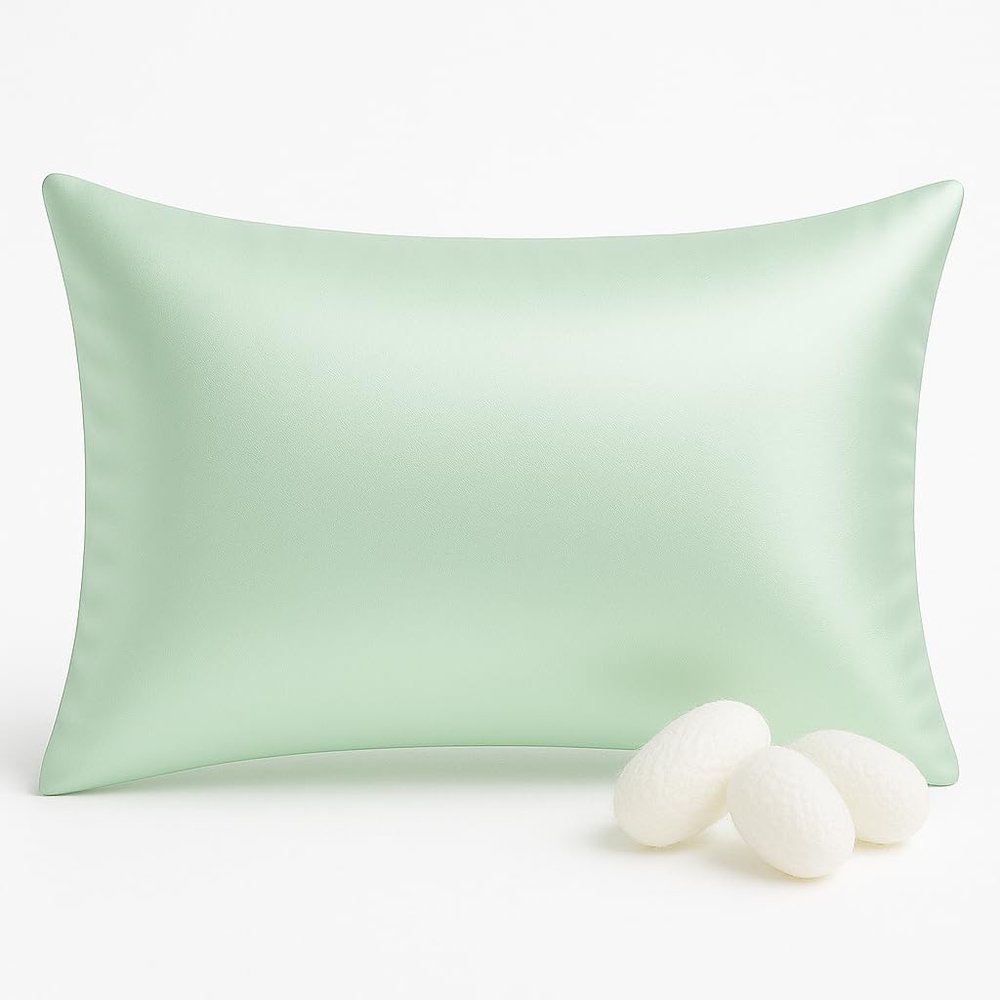 100% Mulberry Silk Toddler Pillowcase 13x18, Both Sides 19 Momme Natural Silk Pillow Cover for Hair and Skin, Soft Smooth Breathable Hypoallergenic Kids Pillow Slip (Light Green)