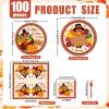 100 Pcs Thanksgiving Turkey Tableware Party Supplies  Disposable Fall Dinnerware Set with Paper Plates, Napkins, and Forks for Autumn Celebrations, Friendsgiving, and Thanksgiving Dinner  Serves 25 view 2