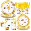 168Pcs Bee Birthday Party Decorations Bumble Bee Party Supplies Include Plates, Cups, Napkins, Forks,Honey Bees Tableware Sets for Girls Boys Baby Shower Gender Reveal Bees Day Decorations Serves 24  view 1