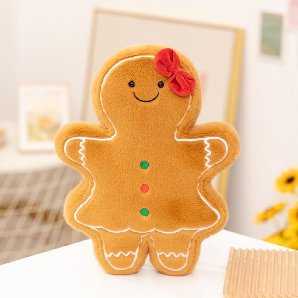 Seeliy Home Christmas Gingerbread Man Plush Throw Pillow, Christmas Hugging Cushion for Couch, Christmas Decorations, Holiday Throw Pillows for Bedroom, for Kids, Family (Gingerbread Girl)
