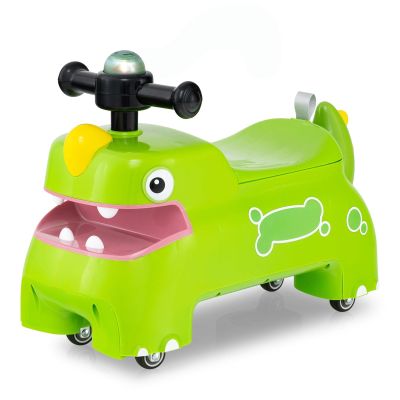 GLACER Ride On Push Car for Toddlers, Ages 18+ Months, Dinosaur Themed Foot to Floor Sliding Car with Music Steering, Horn & Under Seat Storage, Kids Ride On Toys for Boys and Girls (Green)