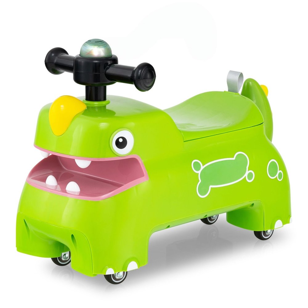 GLACER Ride On Push Car for Toddlers, Ages 18+ Months, Dinosaur Themed Foot to Floor Sliding Car with Music Steering, Horn & Under Seat Storage, Kids Ride On Toys for Boys and Girls (Green)