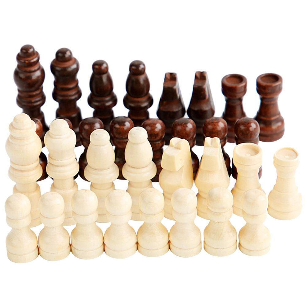 32 Pcs Wooden International Chess Pieces Hand Carved Game Pawns Figurine Pieces Board Accessories International Figures Board Game Beginner