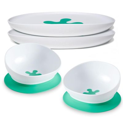 doddl Bowl & Plate Bundle. The 2-in-1 Baby and Toddler Bowl with Suction Toddler Plate - for Baby led weaning Non-Slip Base, Self-Feeding Essentials, Dishwasher-Safe (Aqua (Twin Pack))