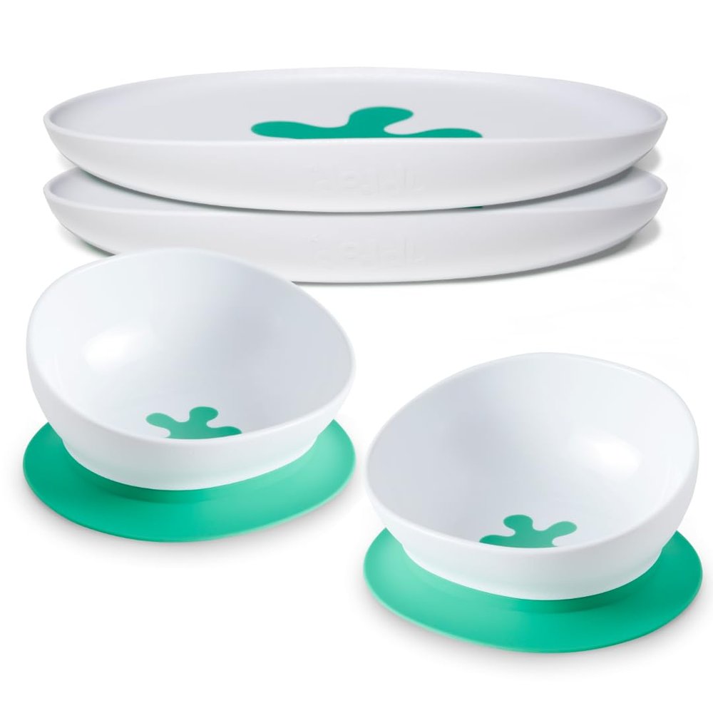 doddl Bowl & Plate Bundle. The 2-in-1 Baby and Toddler Bowl with Suction Toddler Plate - for Baby led weaning Non-Slip Base, Self-Feeding Essentials, Dishwasher-Safe (Aqua (Twin Pack))