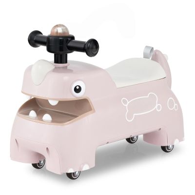 GLACER Ride On Push Car for Toddlers, Ages 18+ Months, Dinosaur Themed Foot to Floor Sliding Car with Music Steering, Horn & Under Seat Storage, Kids Ride On Toys for Boys and Girls (Pink)