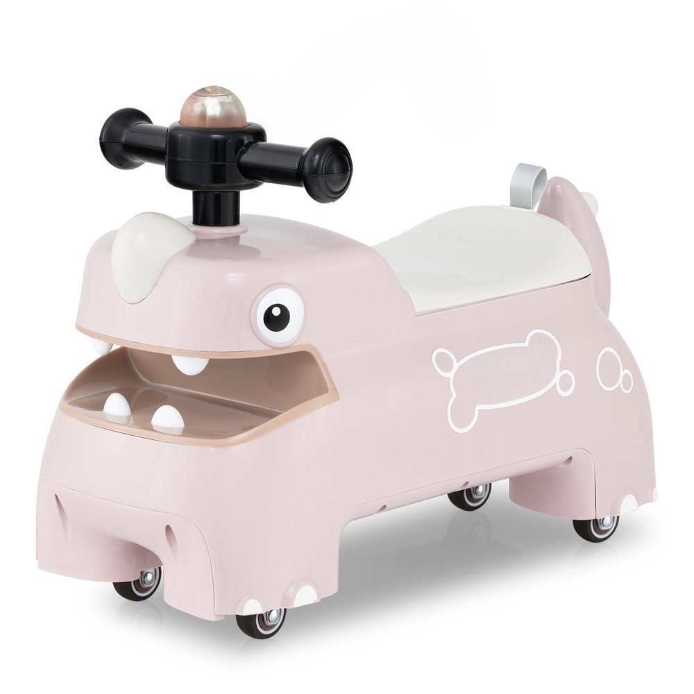 GLACER Ride On Push Car for Toddlers, Ages 18+ Months, Dinosaur Themed Foot to Floor Sliding Car with Music Steering, Horn & Under Seat Storage, Kids Ride On Toys for Boys and Girls (Pink)
