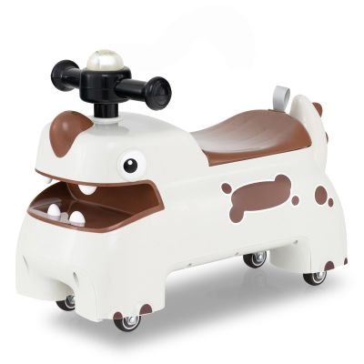GLACER Ride On Push Car for Toddlers, Ages 18+ Months, Dinosaur Themed Foot to Floor Sliding Car with Music Steering, Horn & Under Seat Storage, Kids Ride On Toys for Boys and Girls (White)