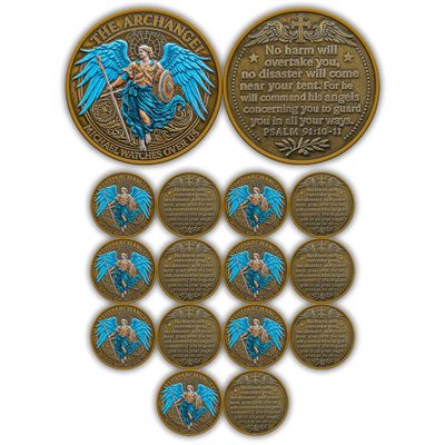 16Pcs Saint Michael Archangel Coin -Psalms 9110-11 - Angels Watches Over Us - Perfect for Christian Church School, Friends and Family (Angel-16)