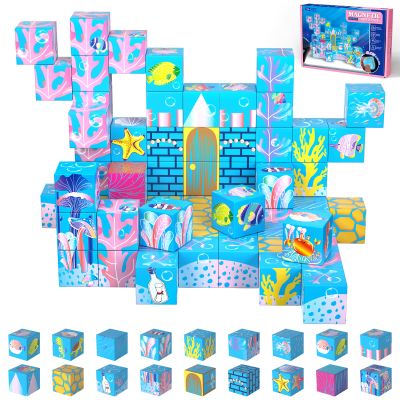 Magnetic Blocks - Magnetic Building Blocks for Kids Ages 4-8, Light-Up Transparent Magnet Cubes for Ocean World Build, STEM Toys for Boys Girls Toddlers Ages 3 4 5 6 7 8-12 Holiday Birthday Gifts