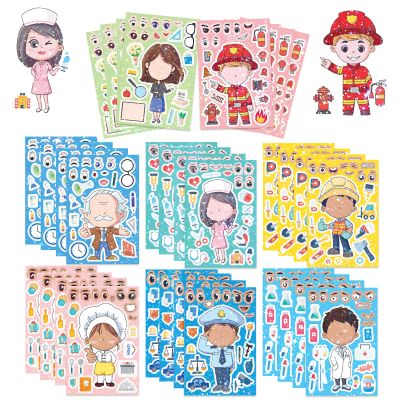 32 Sheets Holographic Community Helpers Stickers for Teens,Sparkly Make Your Own Career Face Sticker Sheets, DIY Occupation Make A Face Stickers, Classroom Career Day Activity, Birthday Party Favors