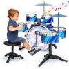 Upgraded Kids Drum Set with Lights: 6 Piece Jazz Drum Kit for Toddlers Ages 3-5, Plastic Musical Instrument Toy for Kids 3+, Early Learning Gift for Boys and Girls 3-8 (Blue) view 1