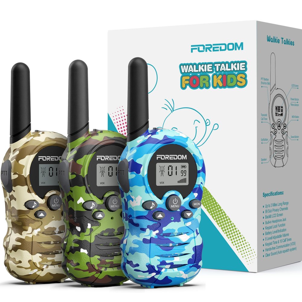 FOREDOM Walkie Talkies for Kids Walkie Talkies Long Range for Boys & Girls Age 3 to 12 Year Old Birthday Cool Army Toys - 3 Pack