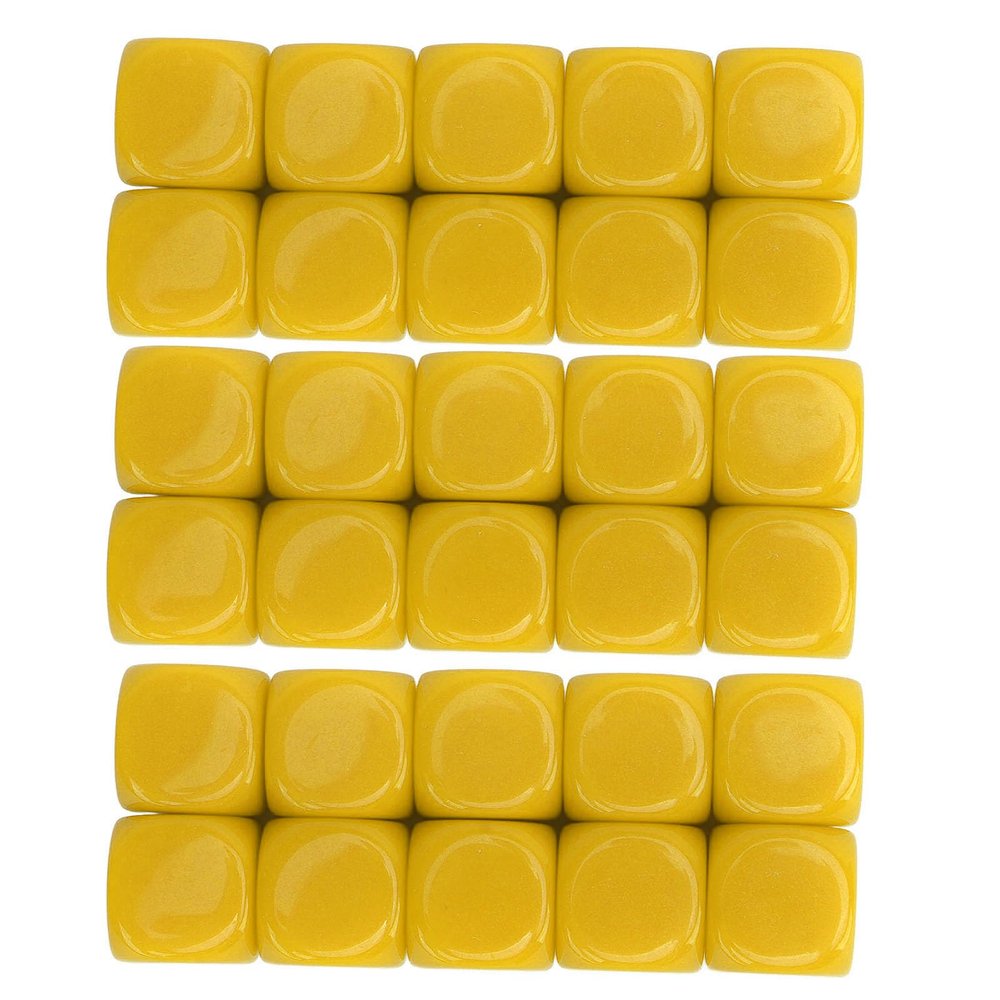 30PCS 16MM Dice Set Plastic Rounded 6 Sided Dice Cubes for Game Party Fun DIY Sticker Math Teaching Educational Board Games Classroom Activities (Yellow)