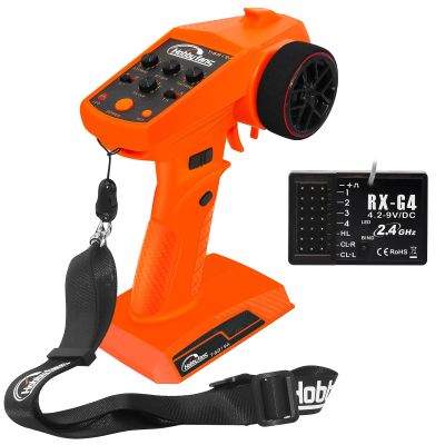 Hobby Fans RC Radio System 4CH 2.4G RC Transmitter with Receiver and Lanyard Anti-Jamming Remote Controller for RC Car Crawler Boat, Orange