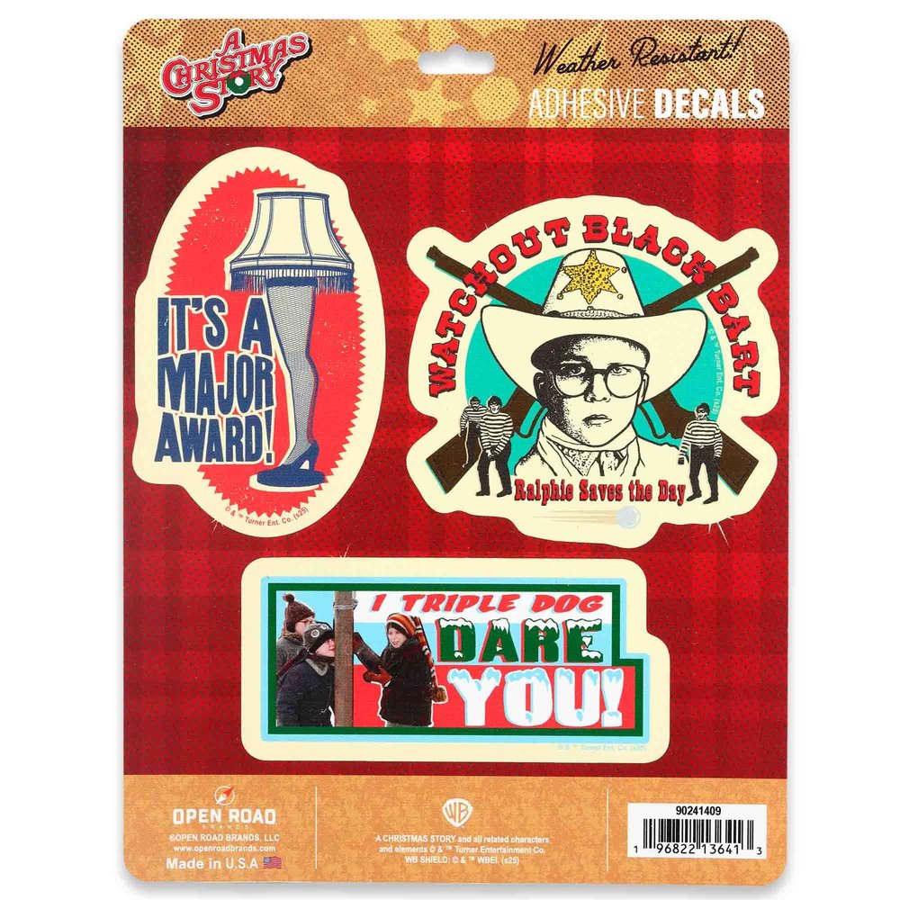 A Christmas Story Iconic Quotes Adhesive Vinyl Decals - Funny Set of 3 Holiday Movie Stickers