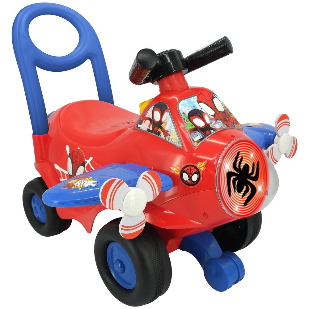 Kiddieland Marvel Spidey Activity Plane Ride-On with Lights & Sounds, Foot-to-Floor Toddler Vehicle, Interactive Steering, Push Handle, Ages 12-36 Months