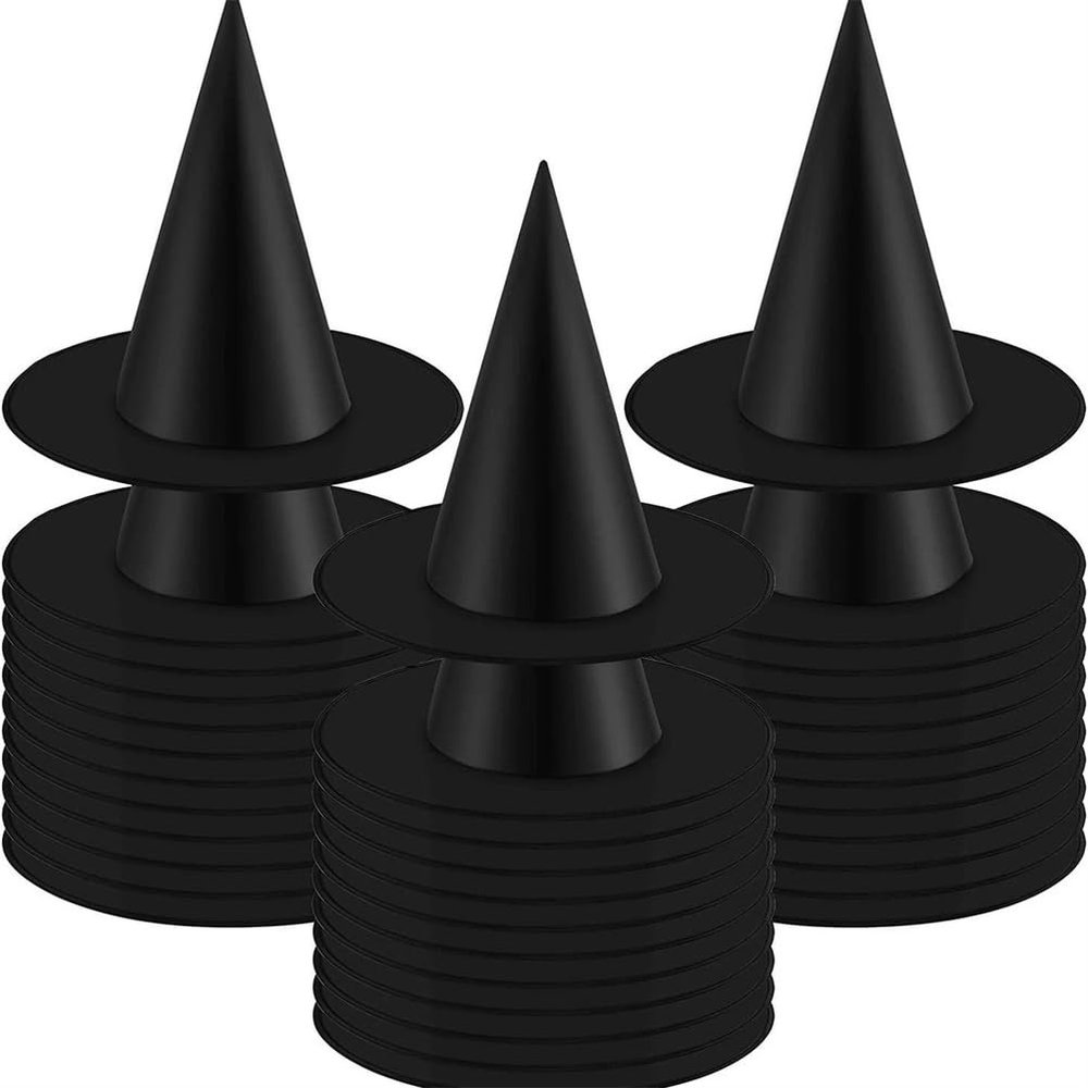 30Pack Halloween Hat Cosplay Hat Costume Hat Wizard Hat Foldable for Home Decoration Halloween Kids,Black,Children
