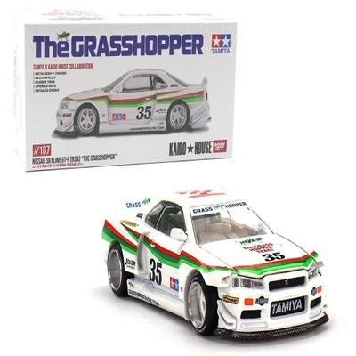 1:64 Diecast Model Car Compatible with Nissan Skyline GT-R (R34) Tamiya X Kaido House The Grasshopper V1 White Limited Edition by Kaido House x Mini GT KHMG167